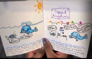 pages from a homemade book about whales and copepods
